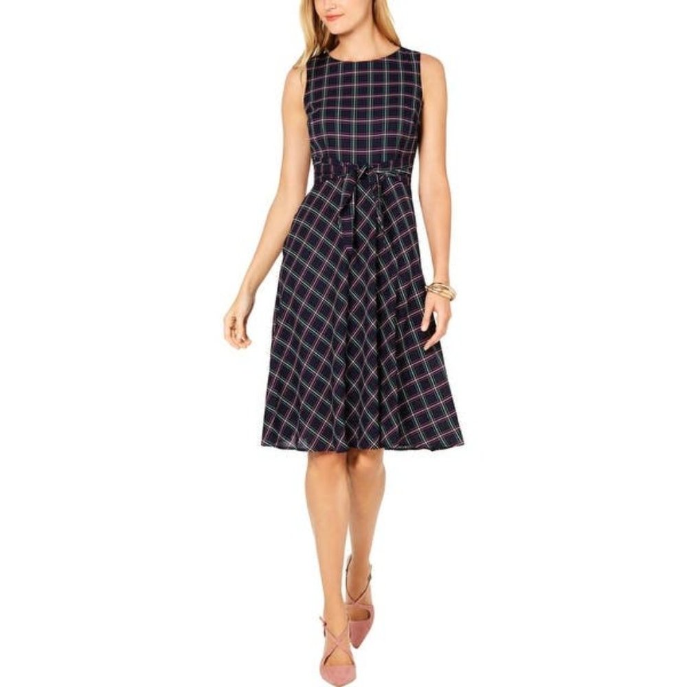 Jessica Howard | Midi Dress Plaid Knot-Front Navy